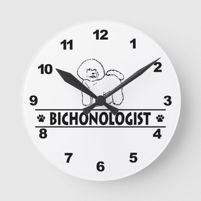 Humorous Bichon Frise Round Clock (Front)