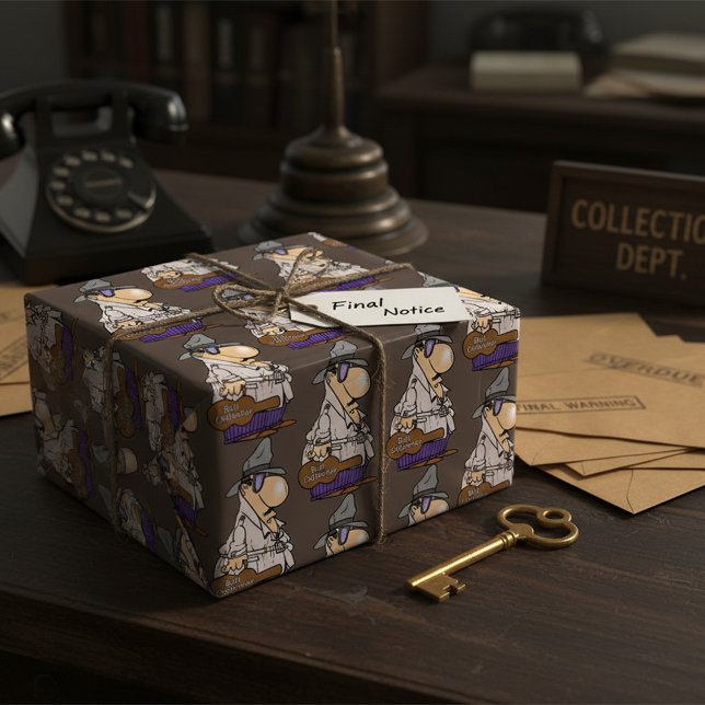 Humorous Bill Collector Character Wrapping Paper (Creator Uploaded)