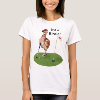 Humorous Bird Playing Golf, Customizable Text T-Shirt