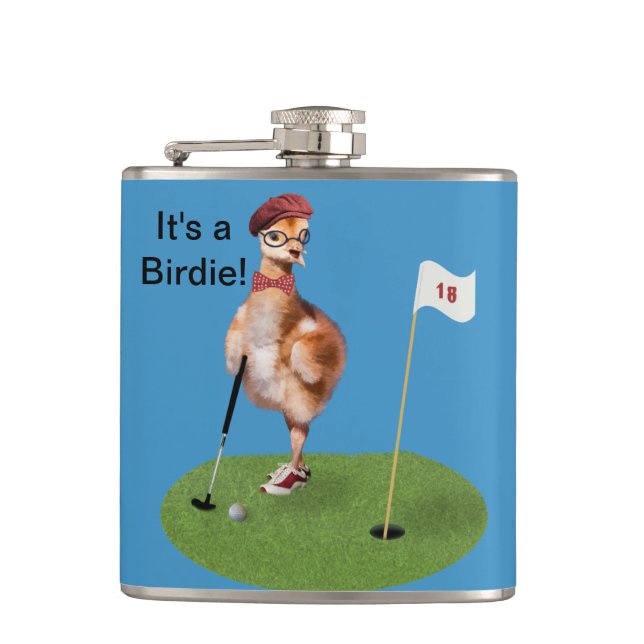 Humorous Bird Playing Golf Flask (Front)