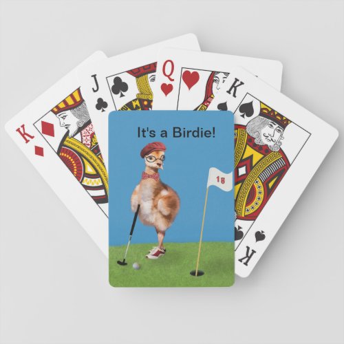 Humorous Bird Playing Golf Poker Cards