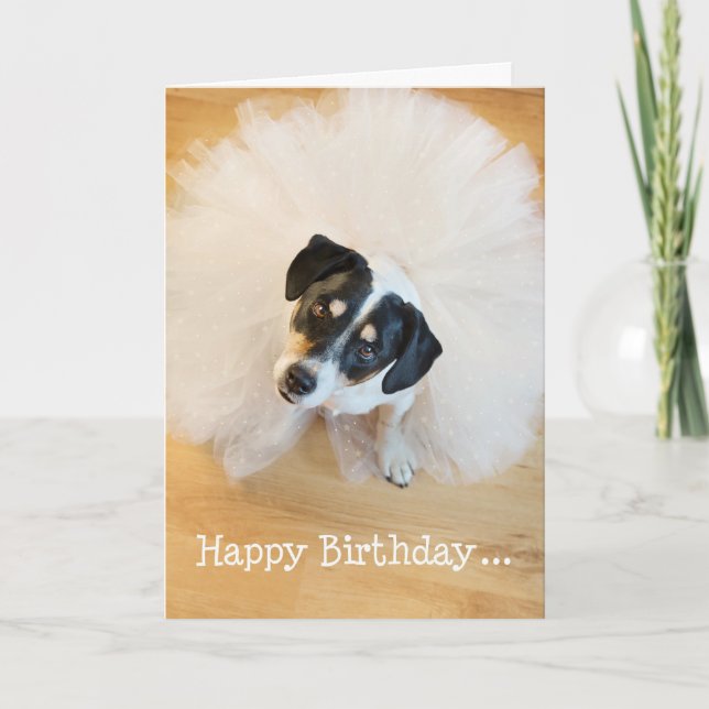 Humorous Birthday Card - Dog Wearing Tutu (Front)