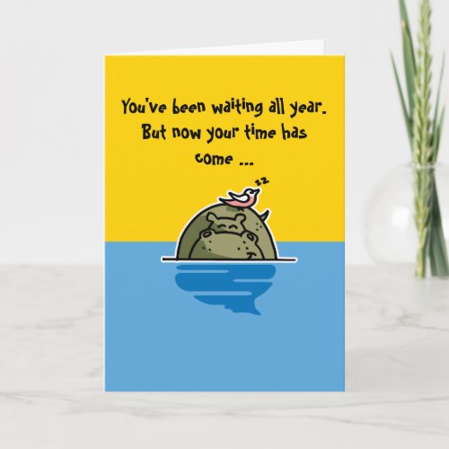 Humorous birthday card featuring a hippo