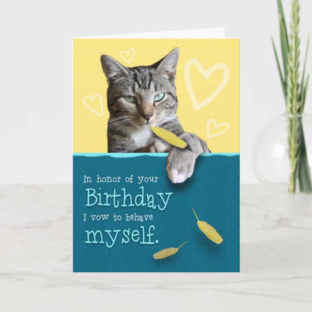 Humorous Birthday Card with Naughty Cat (Front)