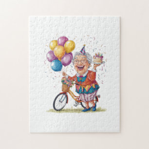 Humorous Birthday Gift for Grandma Riding Bike Jigsaw Puzzle