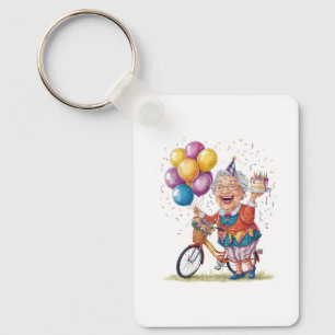 Humorous Birthday Gift for Grandma Riding Bike Keychain