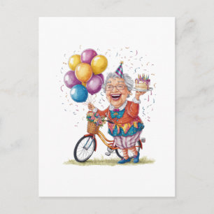 Humorous Birthday Gift for Grandma Riding Bike Postcard