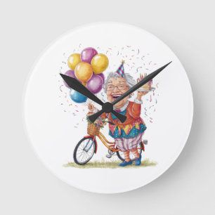 Humorous Birthday Gift for Grandma Riding Bike Round Clock