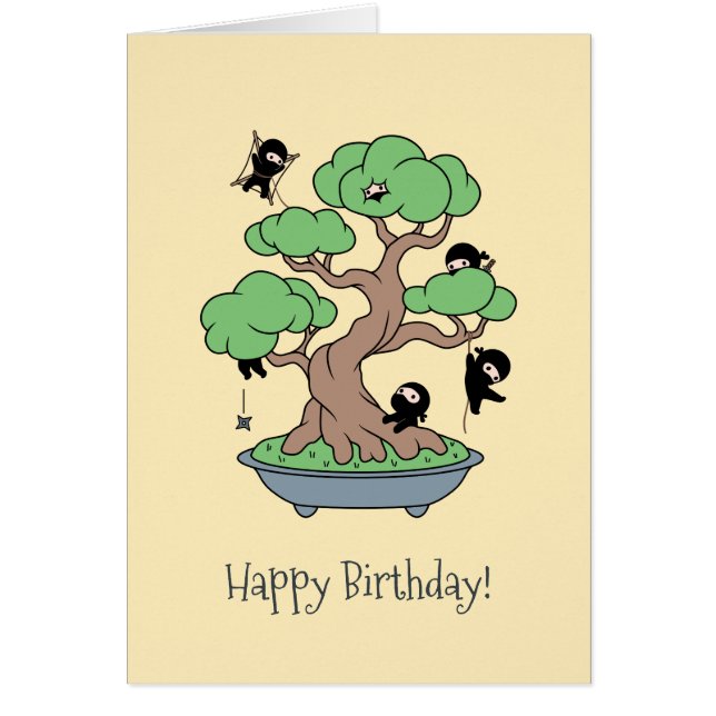 Humorous Birthday Ninjas in Bonsai Yellow Card (Front)