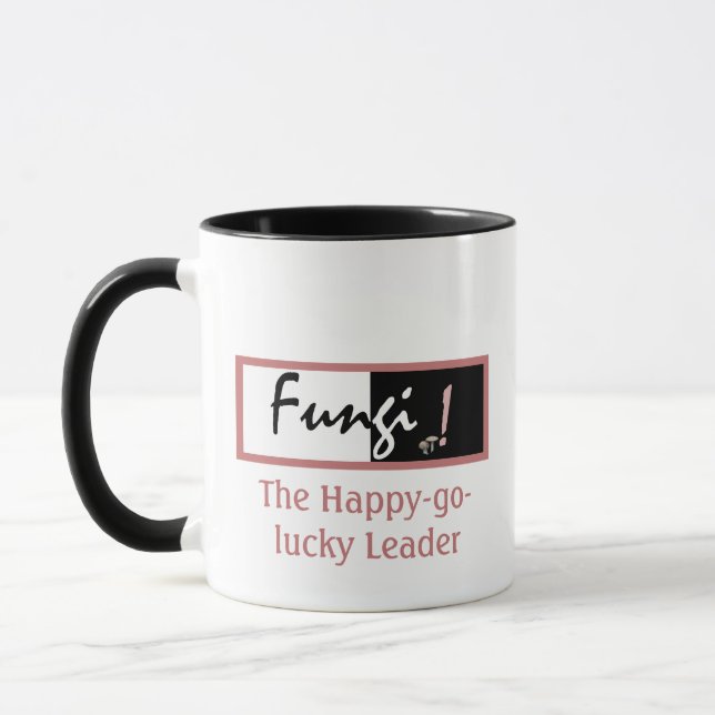 Humorous Black, White and Pink Fungi Pun for Him Mug (Left)