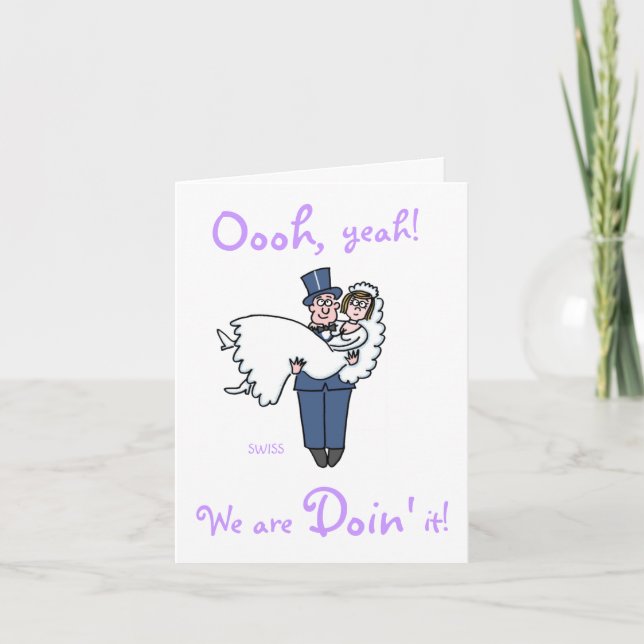 Humorous Bride and Groom Cartoon Wedding Invitation (Front)