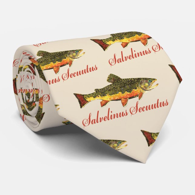 Humorous Brook Trout Fly Fishing Tan Beige Neck Tie (Rolled)