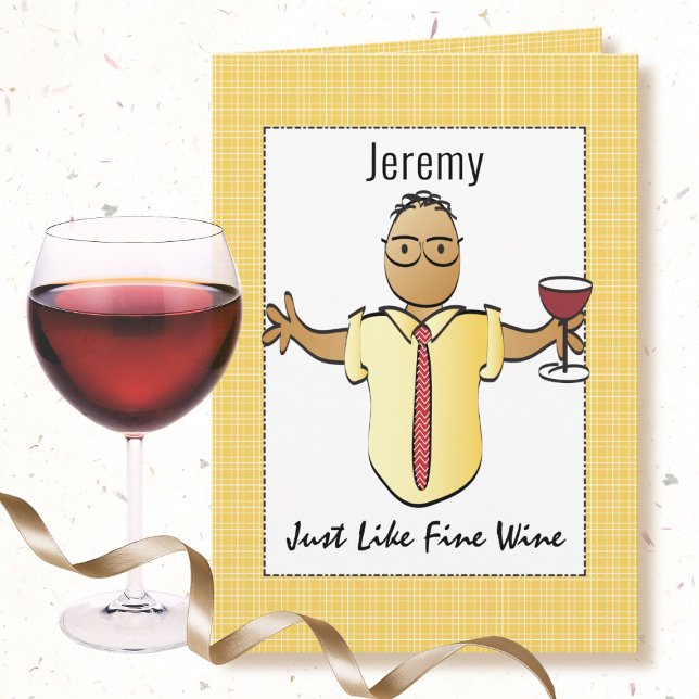 Humorous Brown Male Cartoon Red Wine Birthday  Card (Creator Uploaded)
