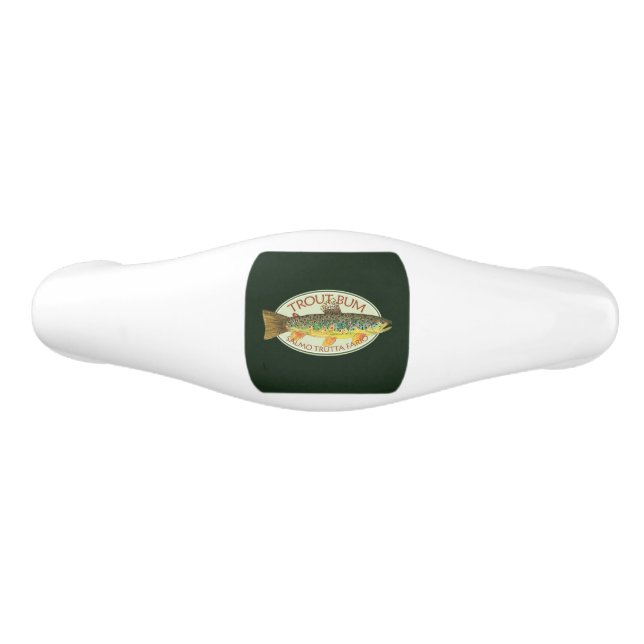 Humorous Brown Trout Bum Fishing Ceramic Drawer Pull (Front)