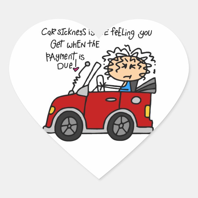 Humorous Car Sickness Heart Sticker (Front)