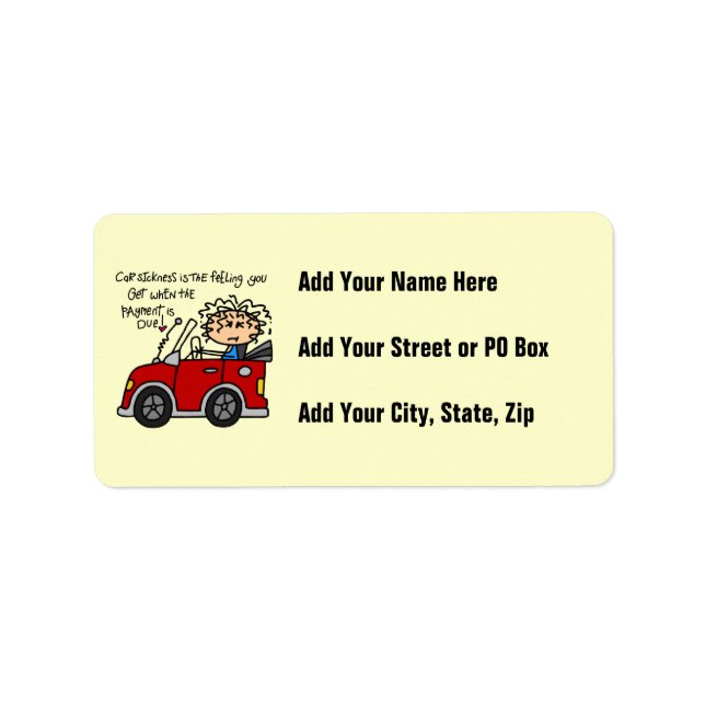 Humorous Car Sickness Label (Front)