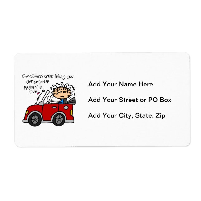 Humorous Car Sickness Label (Front)