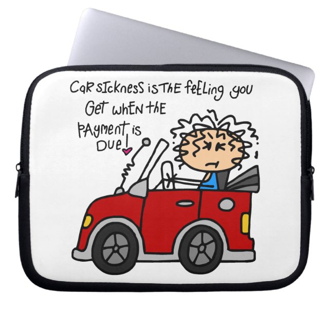 Humorous Car Sickness Laptop Sleeve (Front)