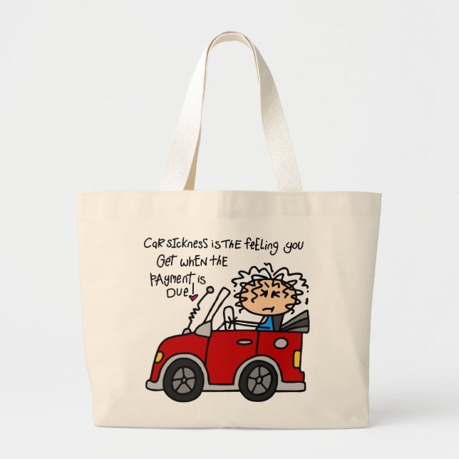 Humorous Car Sickness Large Tote Bag (Front)