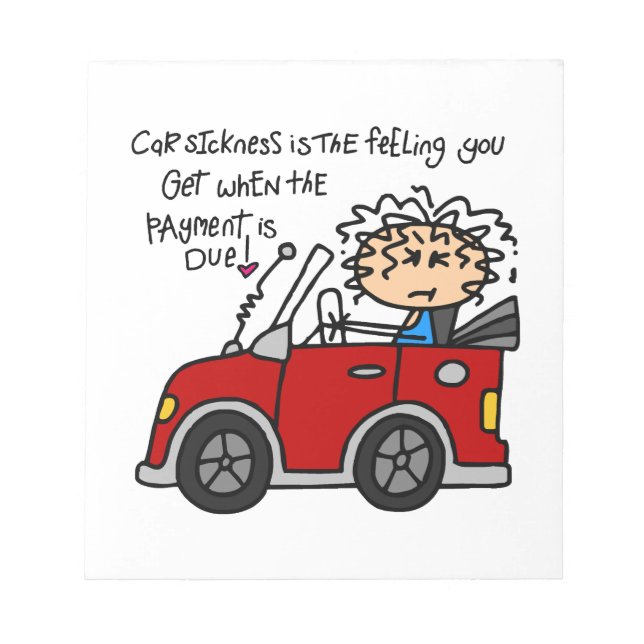 Humorous Car Sickness Notepad (Front)