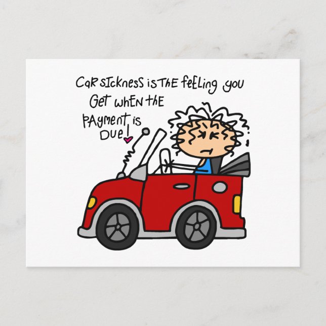 Humorous Car Sickness Postcard (Front)