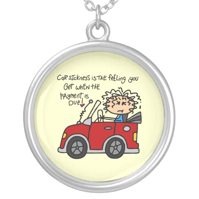 Humorous Car Sickness Silver Plated Necklace (Front)