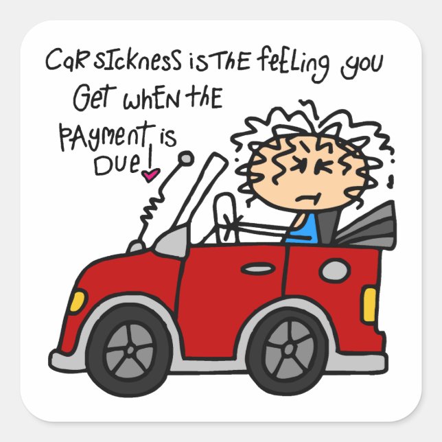 Humorous Car Sickness Square Sticker (Front)