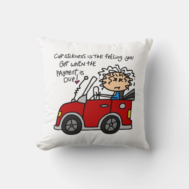 Humorous Car Sickness Throw Pillow (Front)