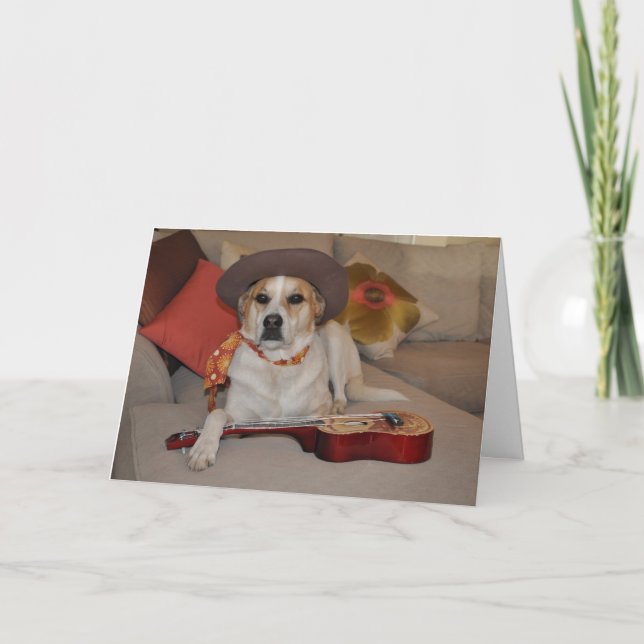 Humorous card with photo of dog in cowboy hat (Front)