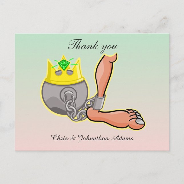 Humorous Cartoon Ball And Chain Wedding  Thank you Postcard (Front)