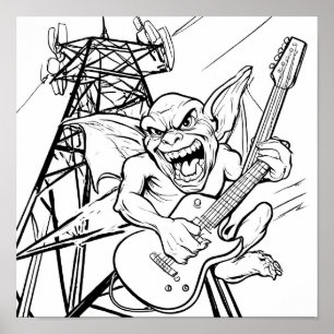 Humorous Cartoon Coloring Page: Grumpy Gargoyle Poster