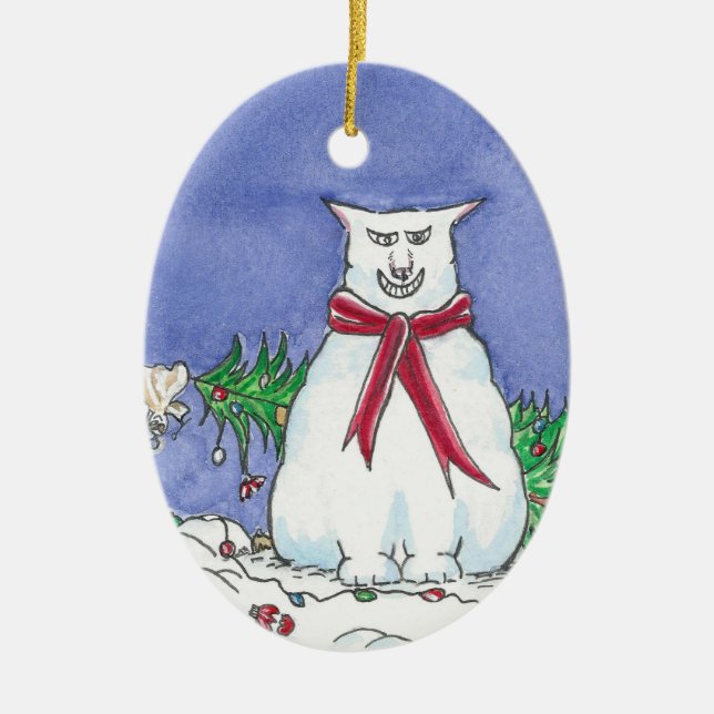 Humorous Cat Christmas Ornament (Front)