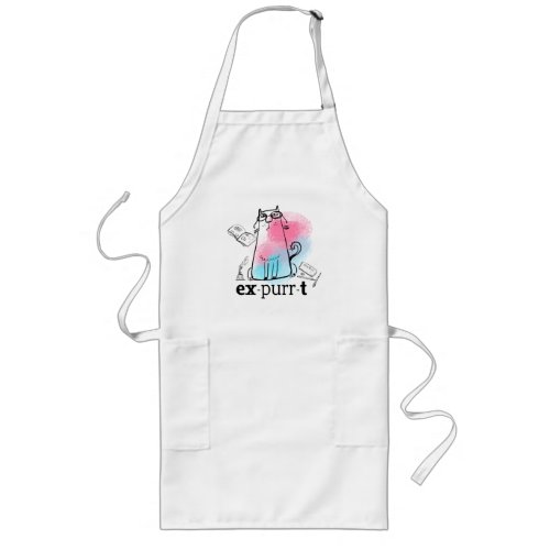 Humorous Cat Pun Expurrt Text Cute Drawing Long Apron