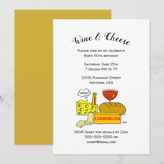 Humorous Cheese and Wine Birthday Party Invitation (Front/Back)