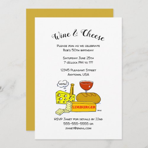 Humorous Cheese and Wine Birthday Party Invitation
