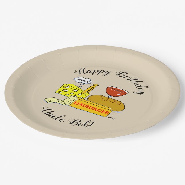 Humorous Cheese and Wine Tasting Birthday Party Paper Plates (Angled)