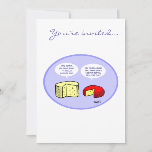 Humorous Cheese Cartoon Wine Tasting Party Invite