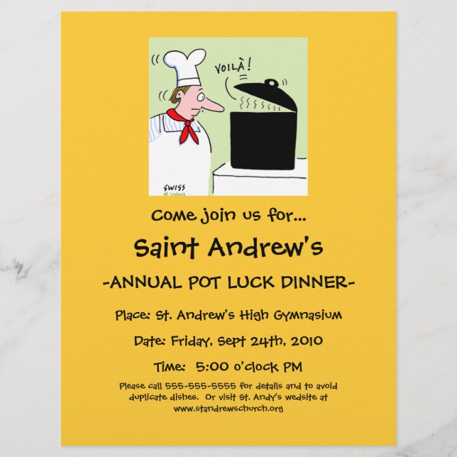 Humorous Chef Cartoon Restaurant Charity Banquet Flyer (Front)
