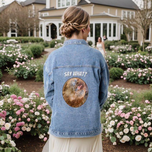 Humorous Chicken Head Placeholder Photo  Denim Jacket (Wedding Back)