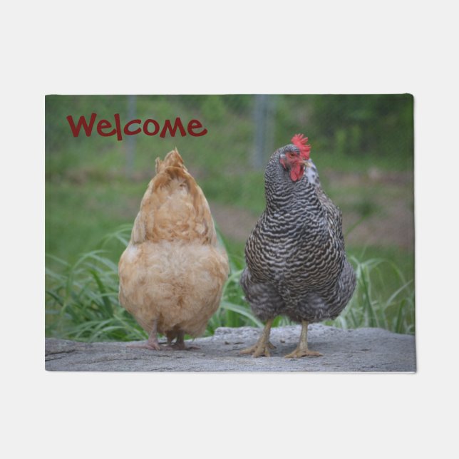 Humorous Chicken Welcome Mat (Front)
