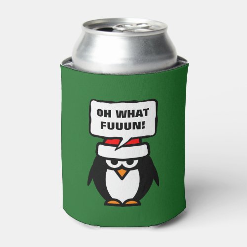 Humorous Christmas can coolers with funny penguin