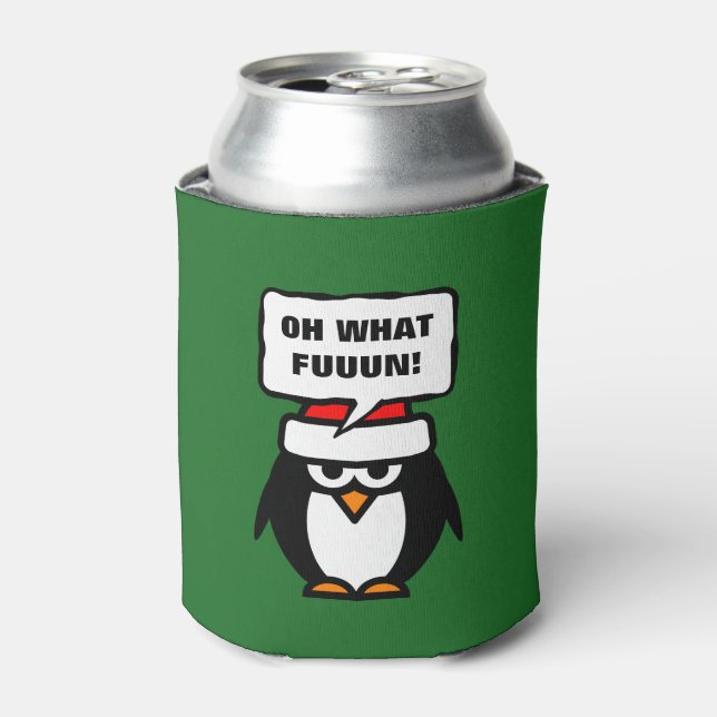 Humorous Christmas can coolers with funny penguin (Can Front)