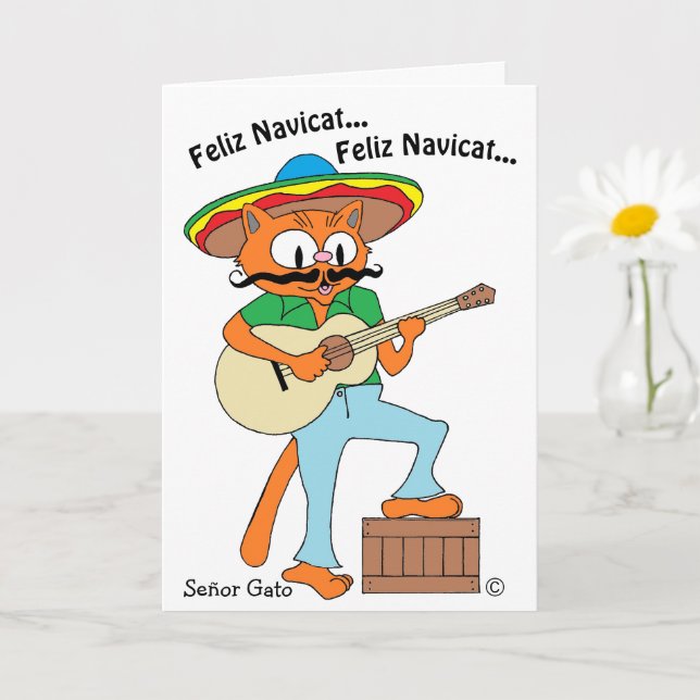 Humorous Christmas Card Senor Gato Meowy Catmas (Small Plant)