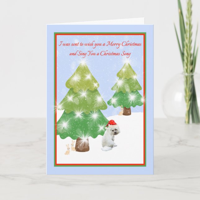 Humorous Christmas Card with White Dog (Front)
