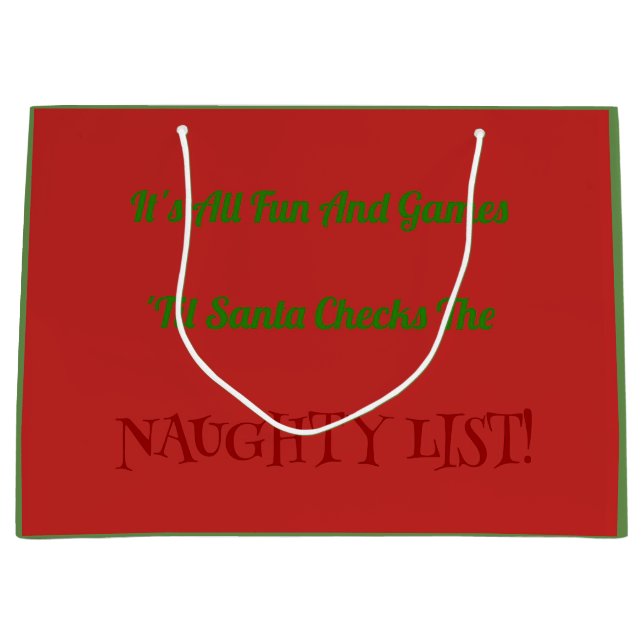 Humorous Christmas Naughty List Decorative Large Gift Bag (Front)
