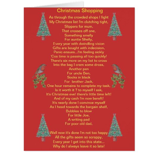 Humorous christmas poem robin and xmas tree (Front)