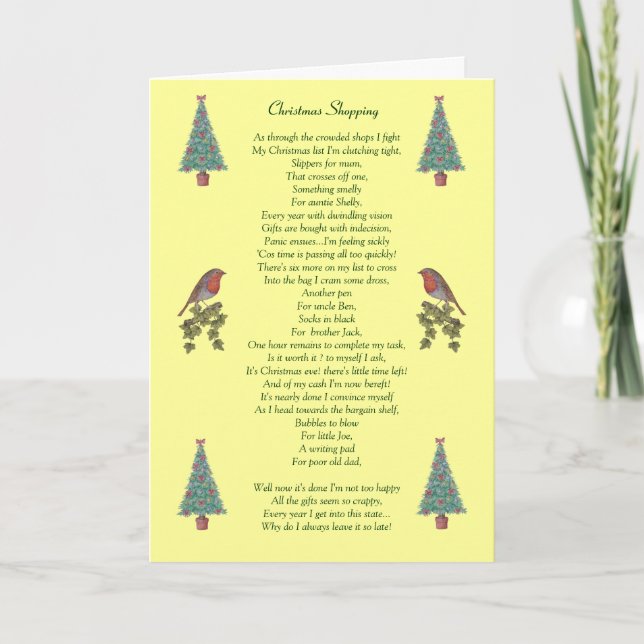 humorous christmas poem robin and xmas tree card (Front)