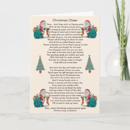 humorous christmas poem santa and xmas tree art holiday card