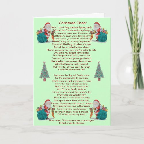 humorous christmas poem santa and xmas tree card