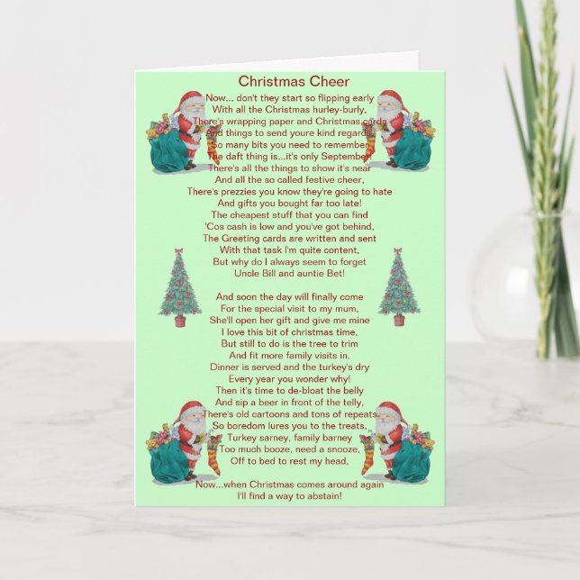 humorous christmas poem santa and xmas tree card (Front)